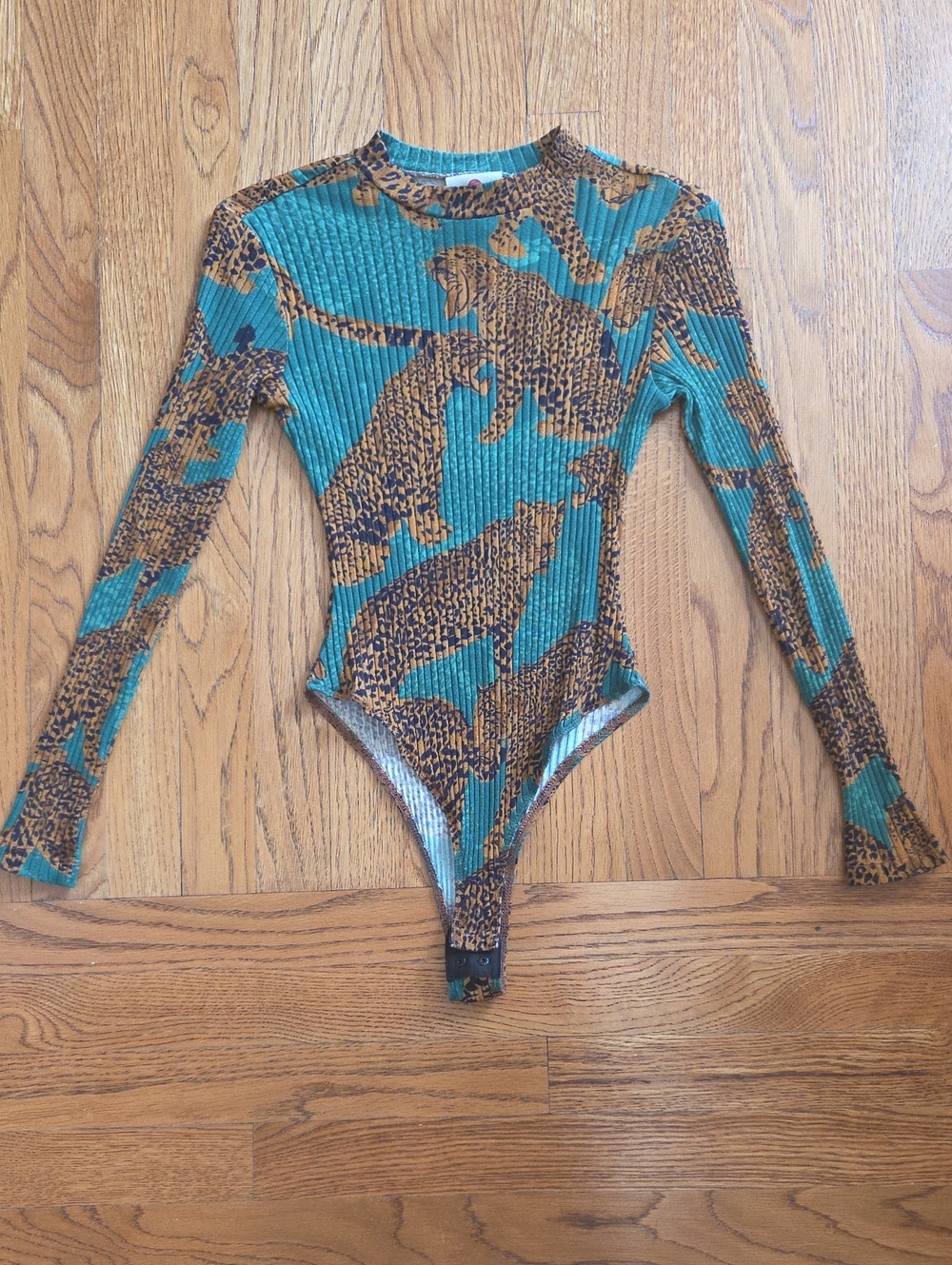 FARM Rio Teal & Brown Leopard Ribbed Long Sleeve Bodysuit